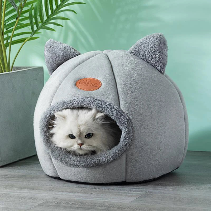 Cozy Winter Cat Cave Bed – Warm, Removable Cushion & Non-Slip Bottom