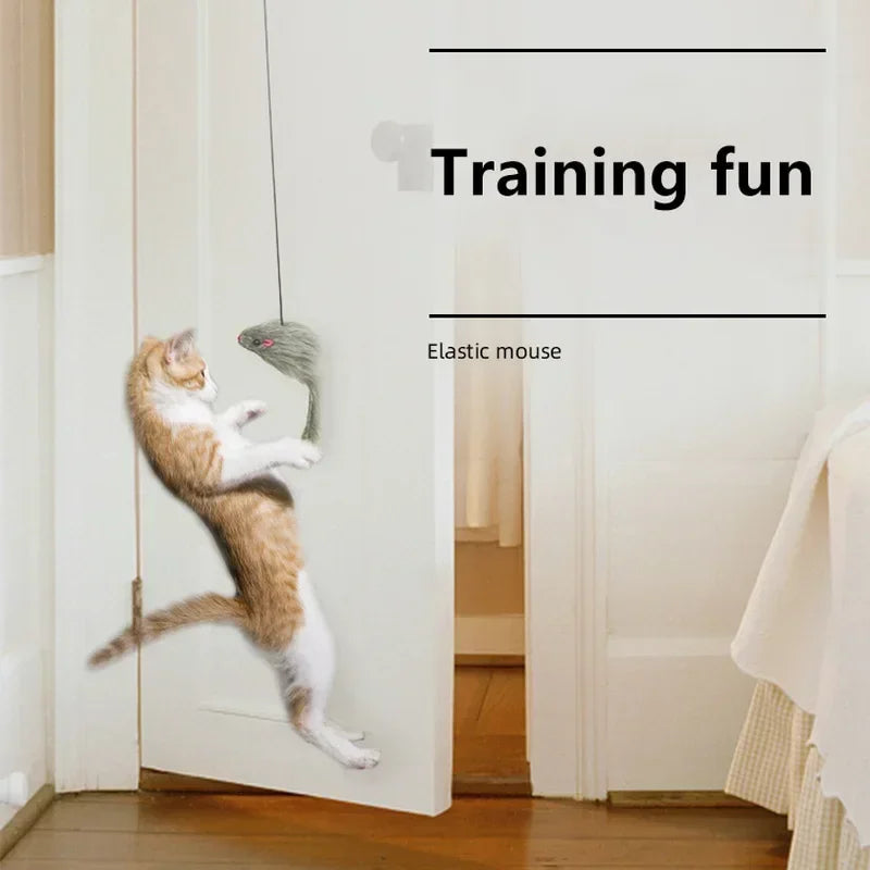Hanging Retractable Mouse Toy for Cats – Door Frame Interactive Play