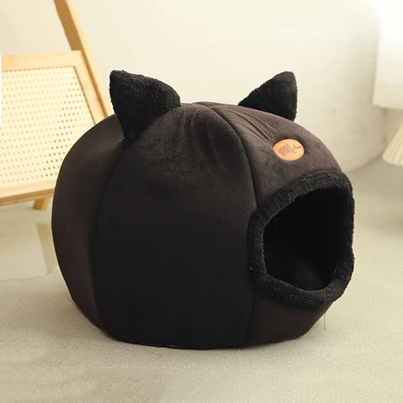 Cozy Winter Cat Cave Bed – Warm, Removable Cushion & Non-Slip Bottom