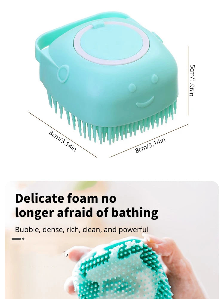 Silicone Pet Bath Massage Brush with Shampoo Dispenser – For Dogs & Cats