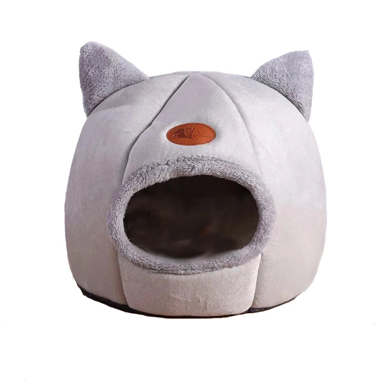 Cozy Winter Cat Cave Bed – Warm, Removable Cushion & Non-Slip Bottom