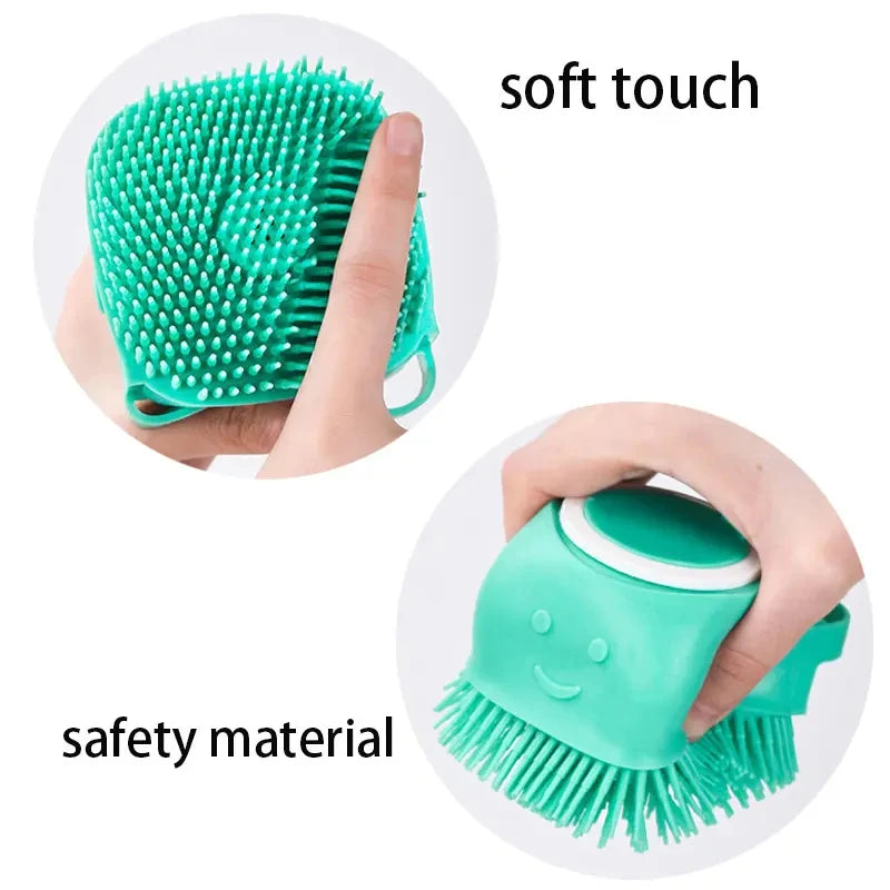 Silicone Pet Bath Massage Brush with Shampoo Dispenser – For Dogs & Cats
