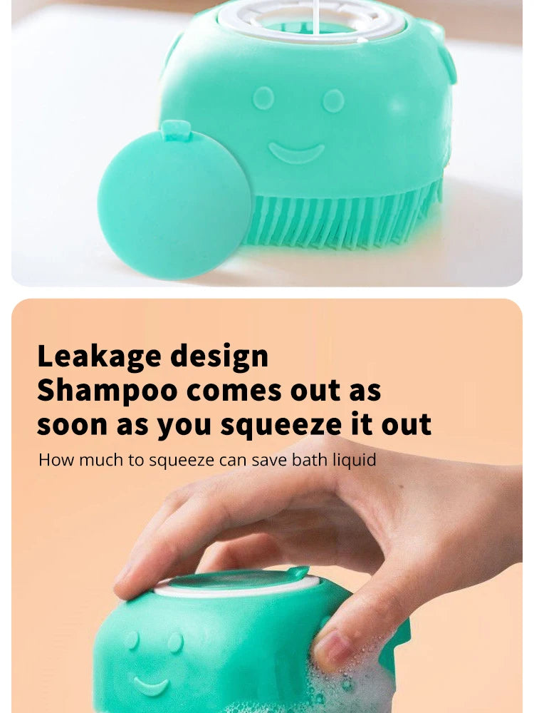 Silicone Pet Bath Massage Brush with Shampoo Dispenser – For Dogs & Cats