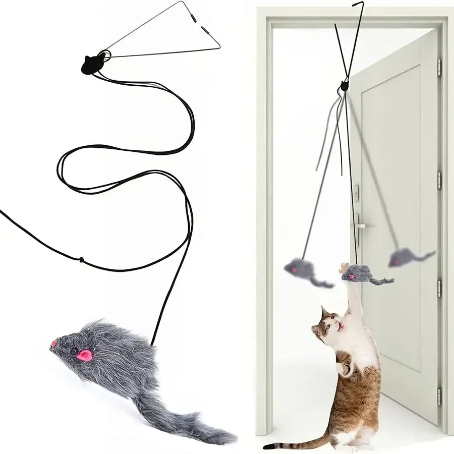 Hanging Retractable Mouse Toy for Cats – Door Frame Interactive Play