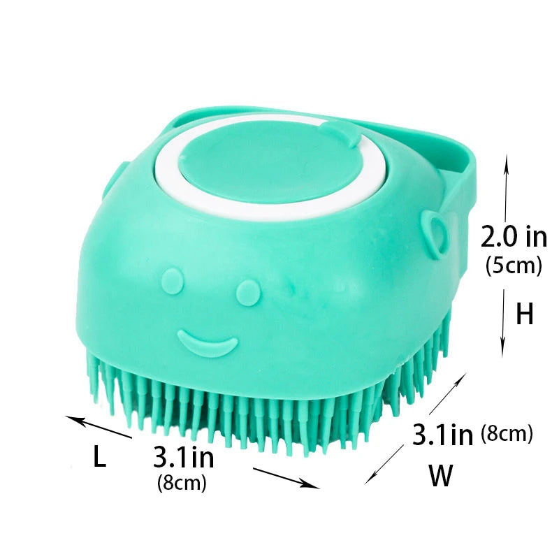 Silicone Pet Bath Massage Brush with Shampoo Dispenser – For Dogs & Cats