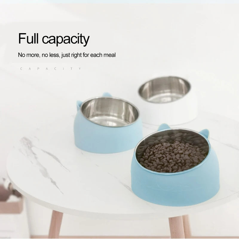 Inclined Stainless Steel Pet Bowl – Anti-Spill, Easy-Eat Feeder for Cats & Dogs