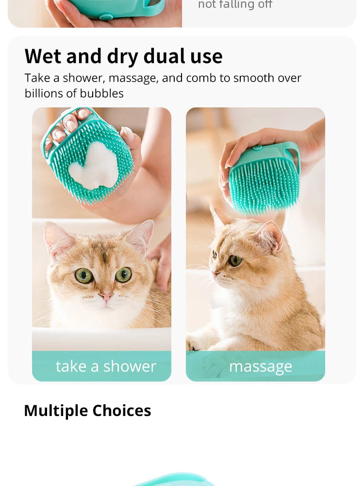 Silicone Pet Bath Massage Brush with Shampoo Dispenser – For Dogs & Cats