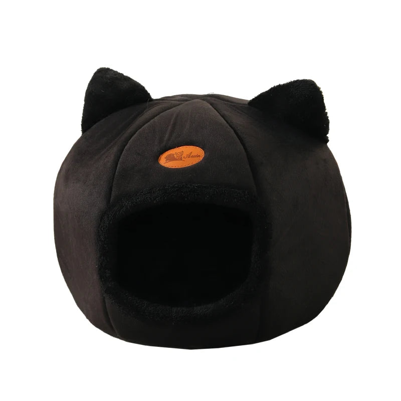 Cozy Winter Cat Cave Bed – Warm, Removable Cushion & Non-Slip Bottom