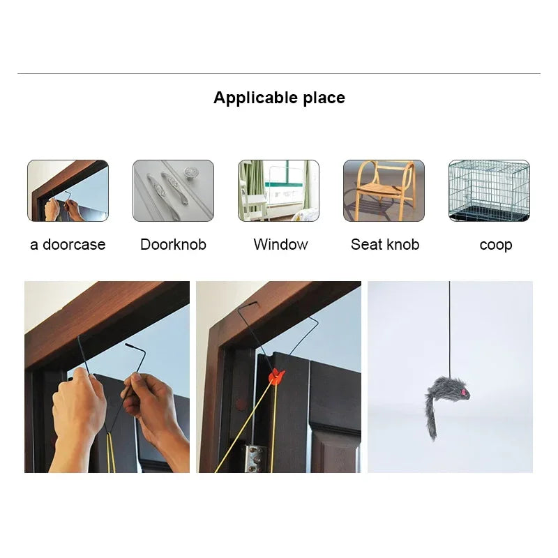 Hanging Retractable Mouse Toy for Cats – Door Frame Interactive Play