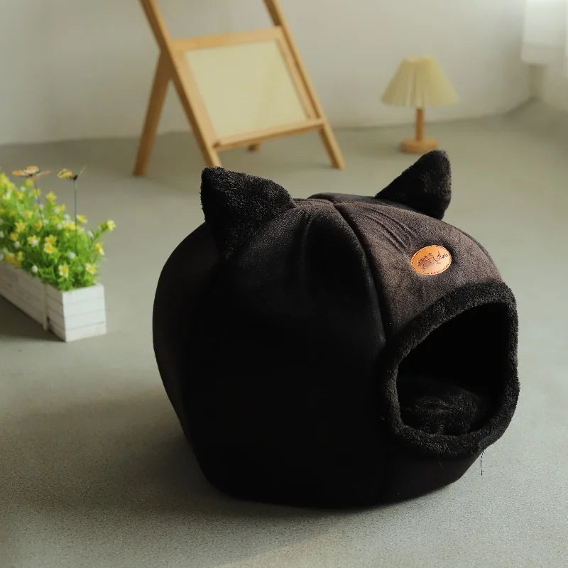 Cozy Winter Cat Cave Bed – Warm, Removable Cushion & Non-Slip Bottom