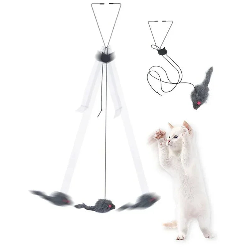 Hanging Retractable Mouse Toy for Cats – Door Frame Interactive Play