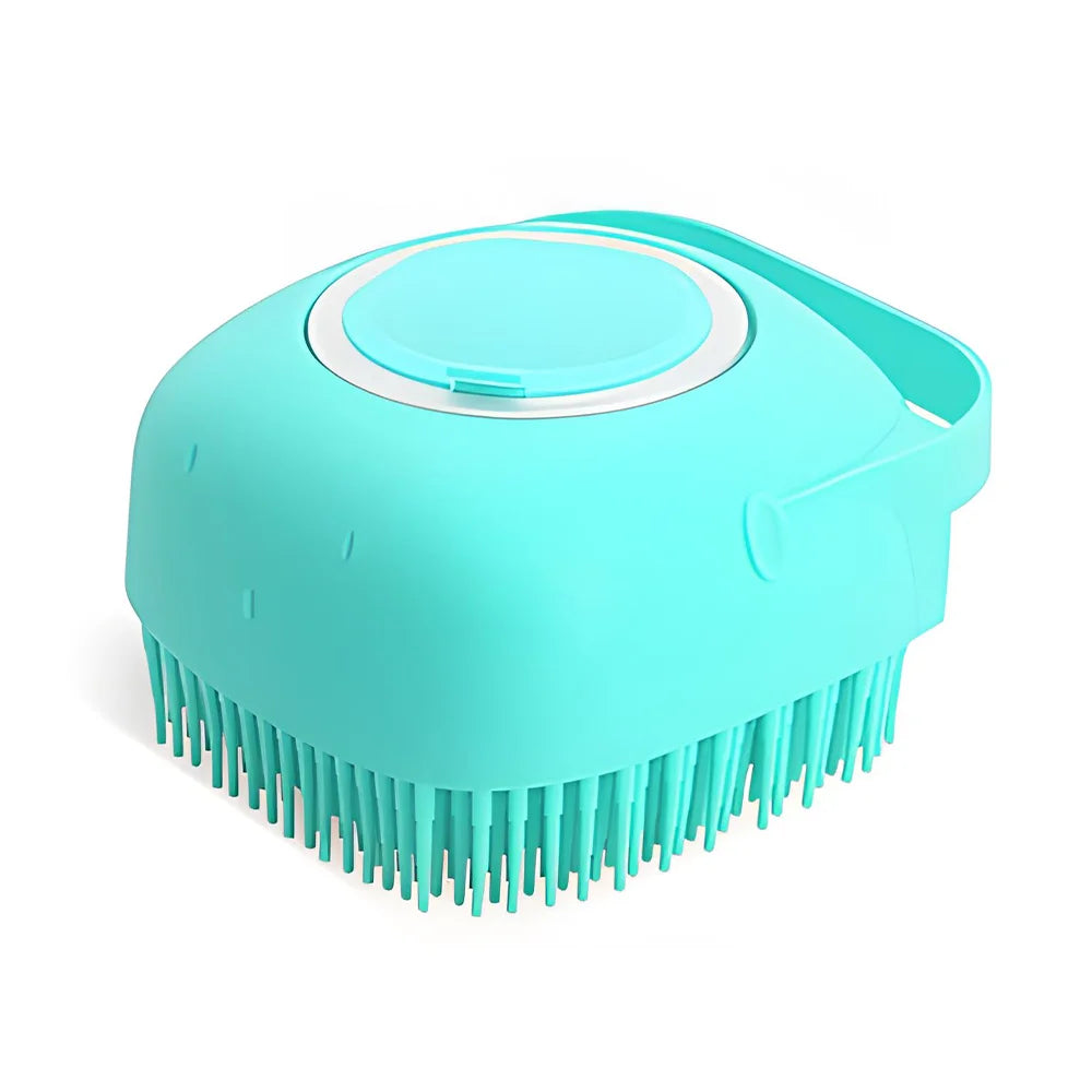 Silicone Pet Bath Massage Brush with Shampoo Dispenser – For Dogs & Cats
