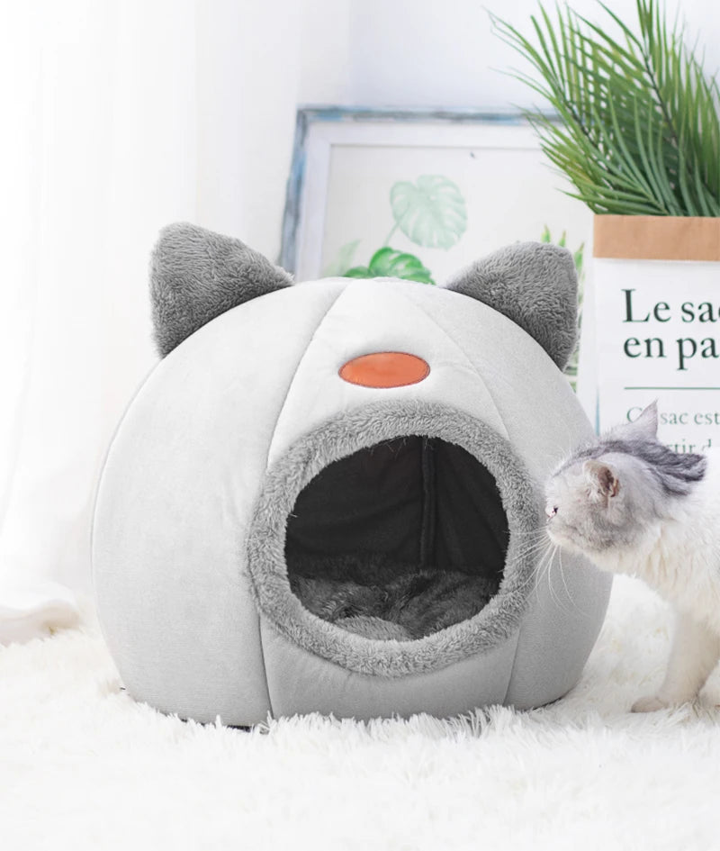 Cozy Winter Cat Cave Bed – Warm, Removable Cushion & Non-Slip Bottom