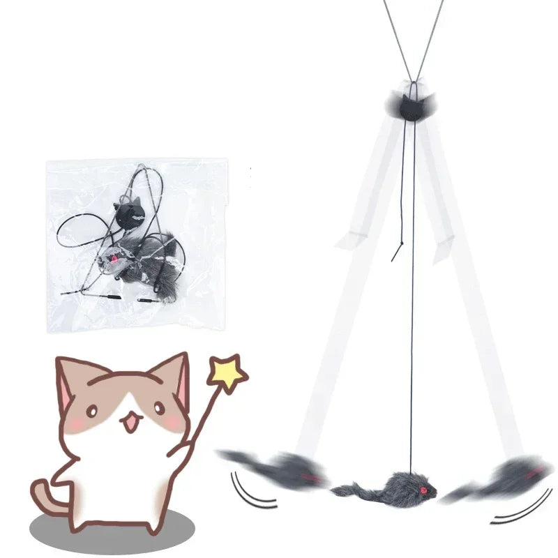 Hanging Retractable Mouse Toy for Cats – Door Frame Interactive Play