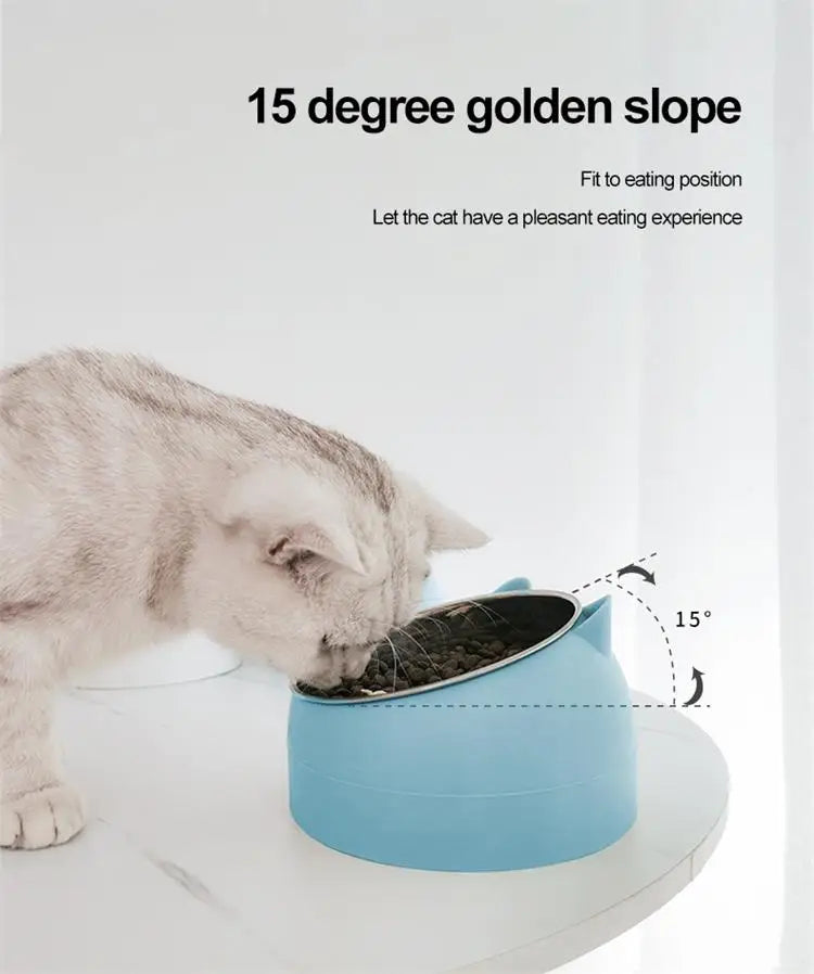 Inclined Stainless Steel Pet Bowl – Anti-Spill, Easy-Eat Feeder for Cats & Dogs