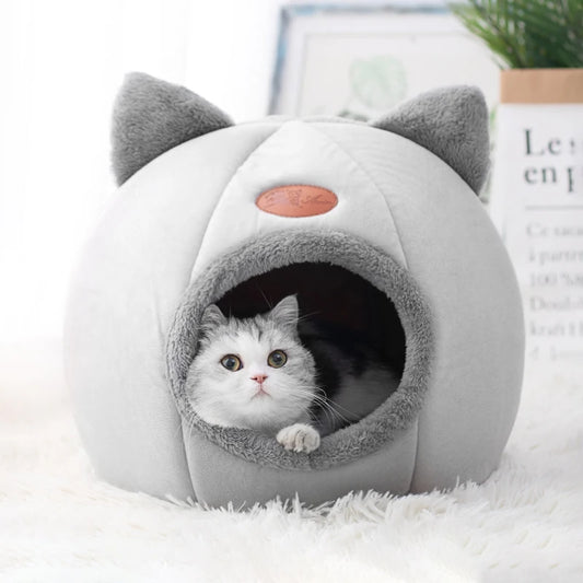 Cozy Winter Cat Cave Bed – Warm, Removable Cushion & Non-Slip Bottom
