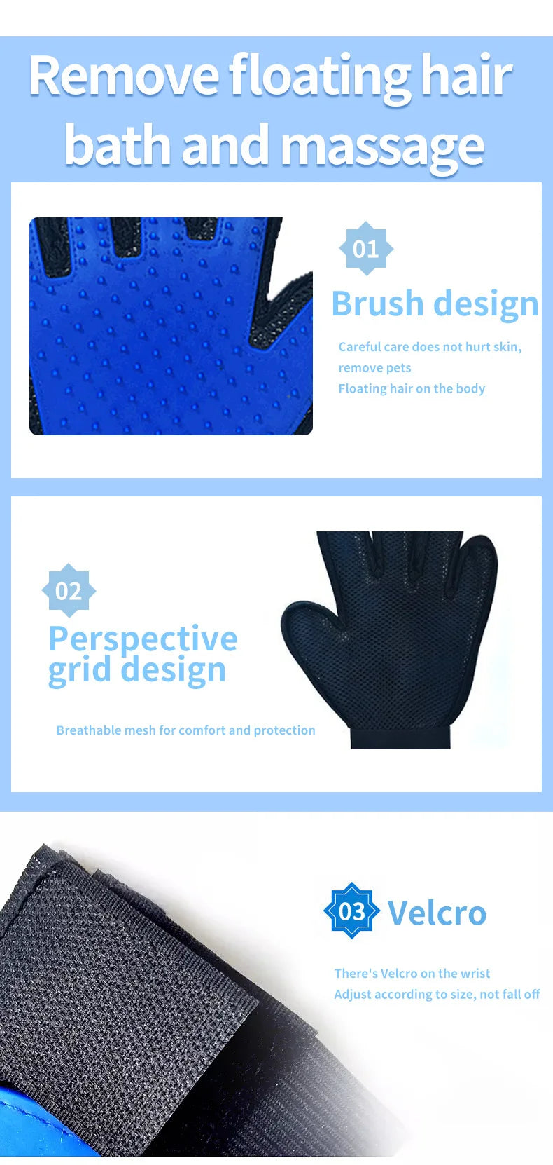 Pet Grooming Glove – Cat & Dog Hair Remover, Massager & Deshedding Brush