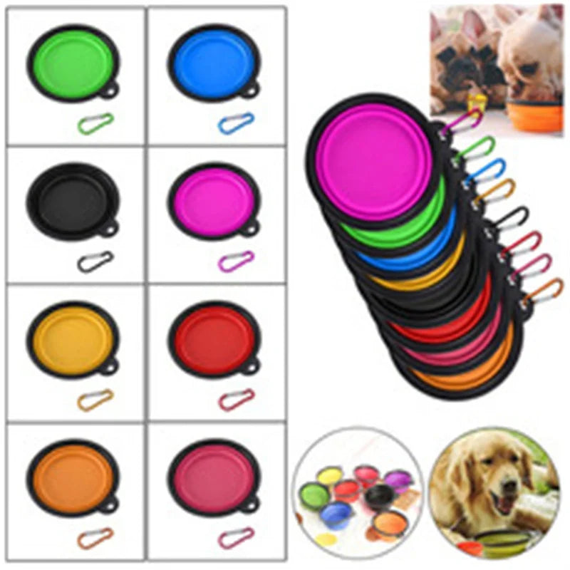 Collapsible Silicone Pet Bowl – Portable Food & Water Dish with Carabiner