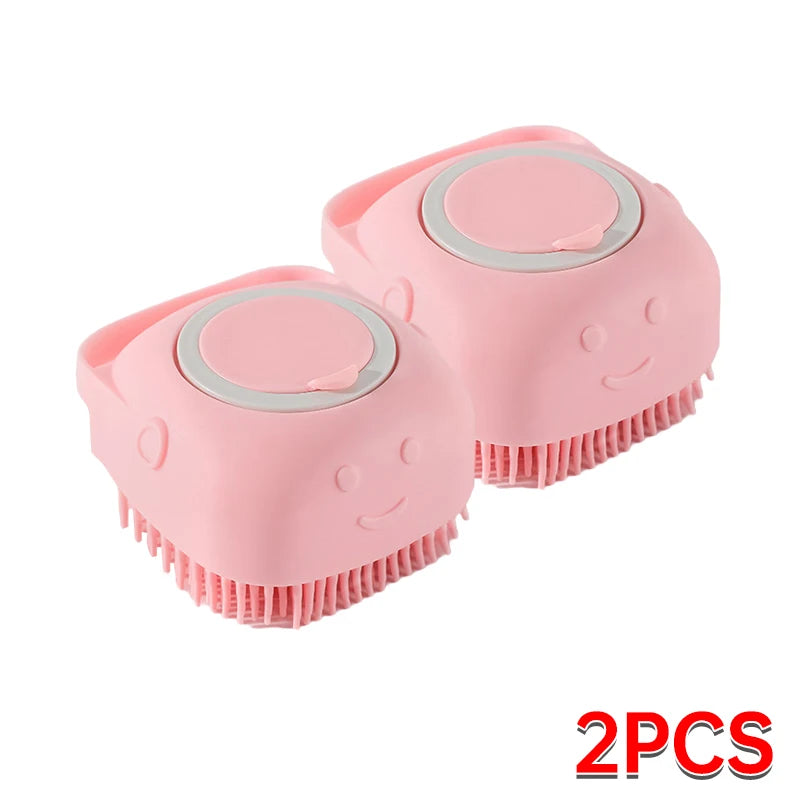 Silicone Pet Bathing Brush – Soft Grooming Scrubber with Shampoo Dispenser