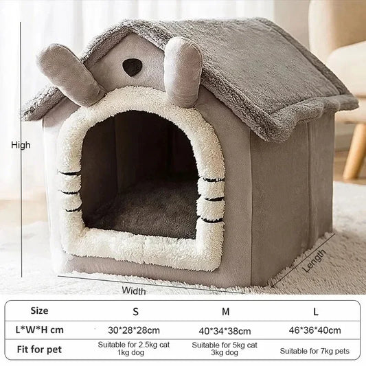 Indoor Soft Pet Tent Bed – Warm Dog & Cat House with Washable Cushion