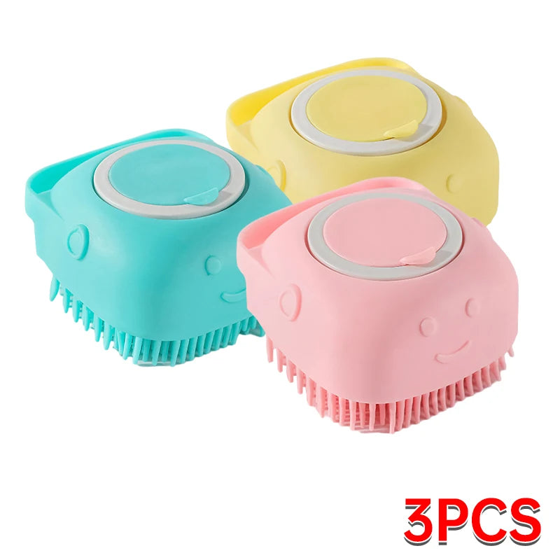 Silicone Pet Bathing Brush – Soft Grooming Scrubber with Shampoo Dispenser