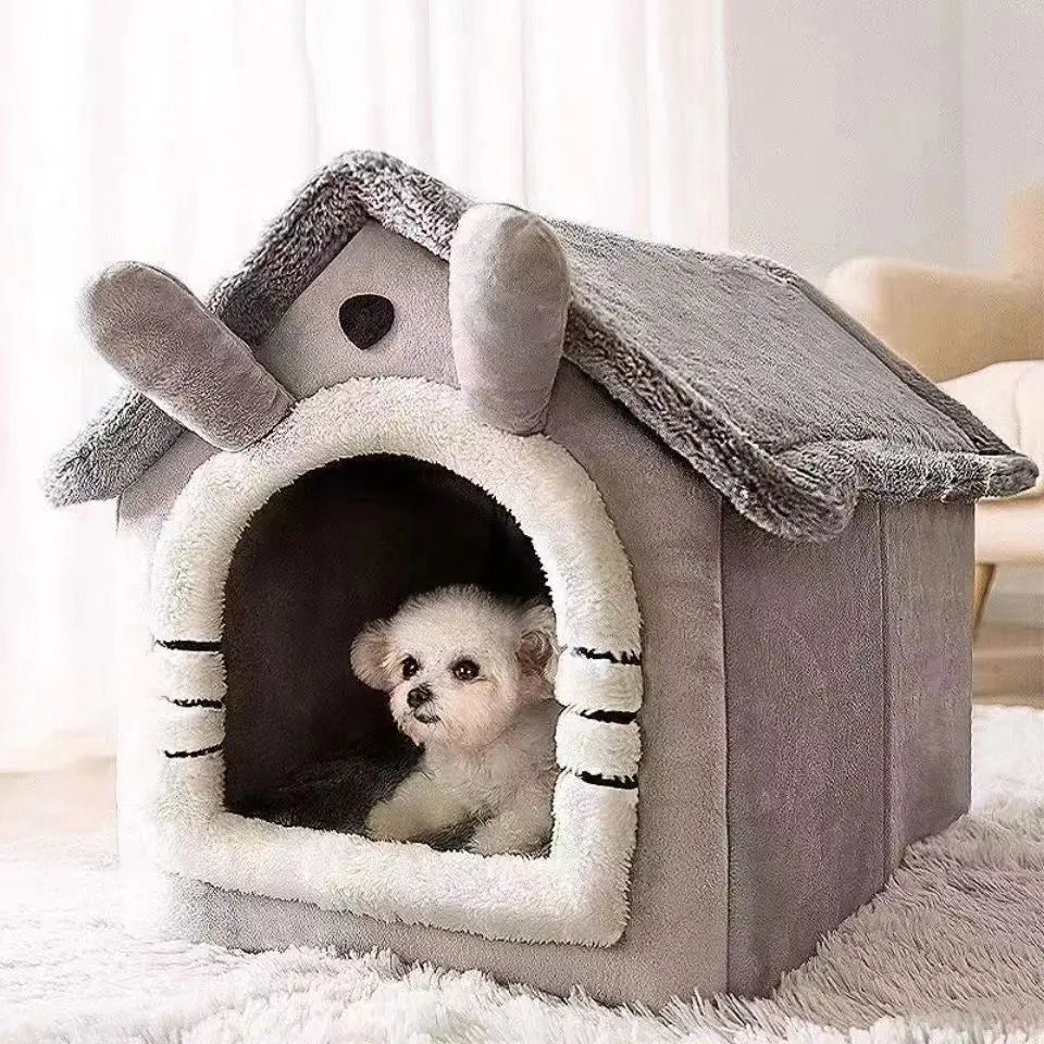 Indoor Soft Pet Tent Bed – Warm Dog & Cat House with Washable Cushion