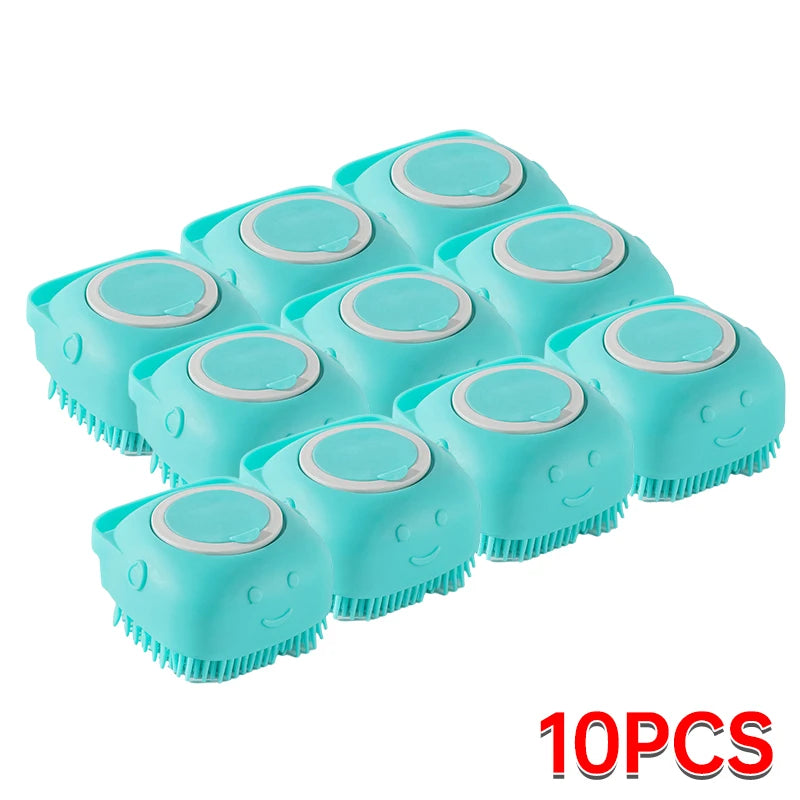 Silicone Pet Bathing Brush – Soft Grooming Scrubber with Shampoo Dispenser