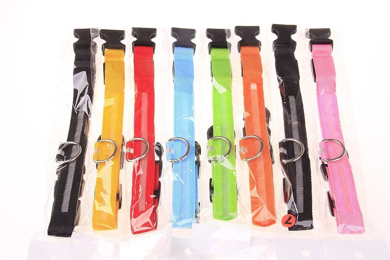 LED Glow-in-the-Dark Dog Collar – Night Safety Flashing Nylon Collar