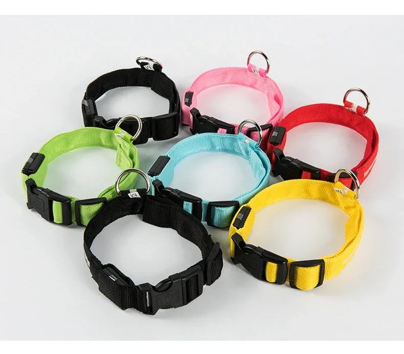 LED Glow-in-the-Dark Dog Collar – Night Safety Flashing Nylon Collar