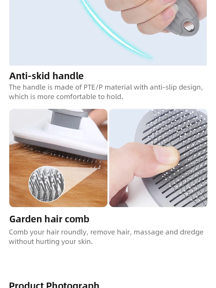 Self-Cleaning Pet Hair Removal Brush – Stainless Steel Grooming Comb for Dogs & Cats