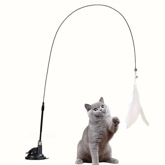 Interactive Cat Feather Teaser Wand Toy – Suction Cup & Bell