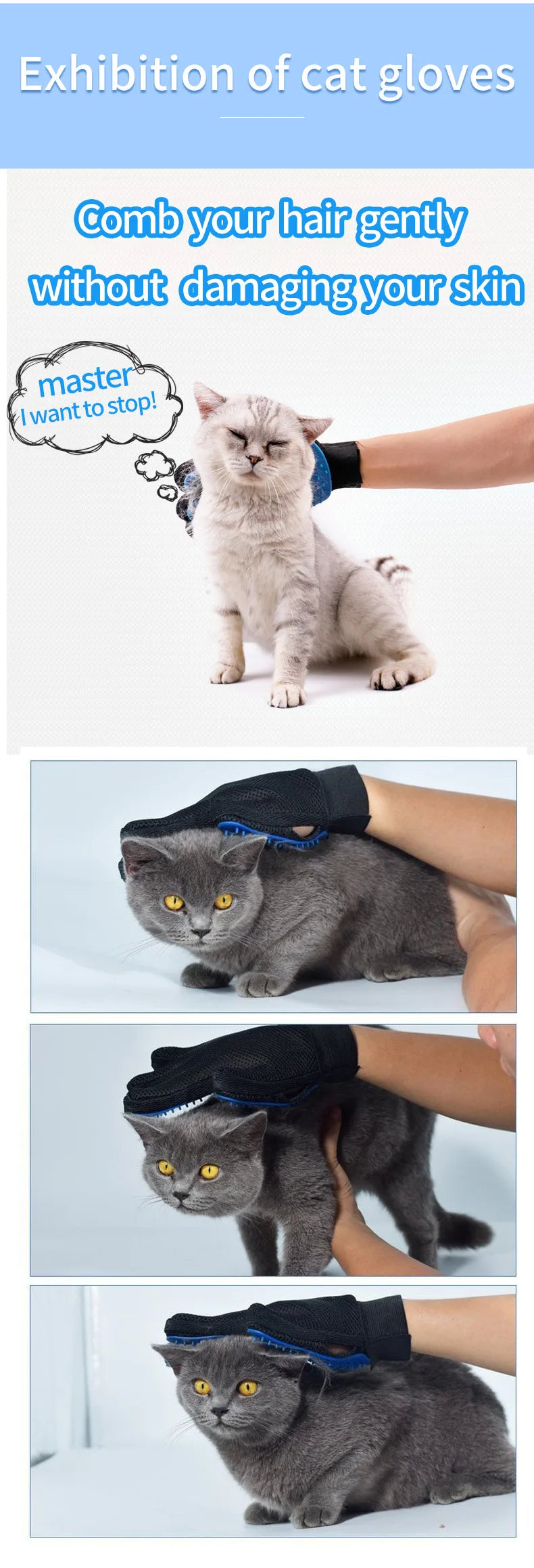 Pet Grooming Glove – Cat & Dog Hair Remover, Massager & Deshedding Brush