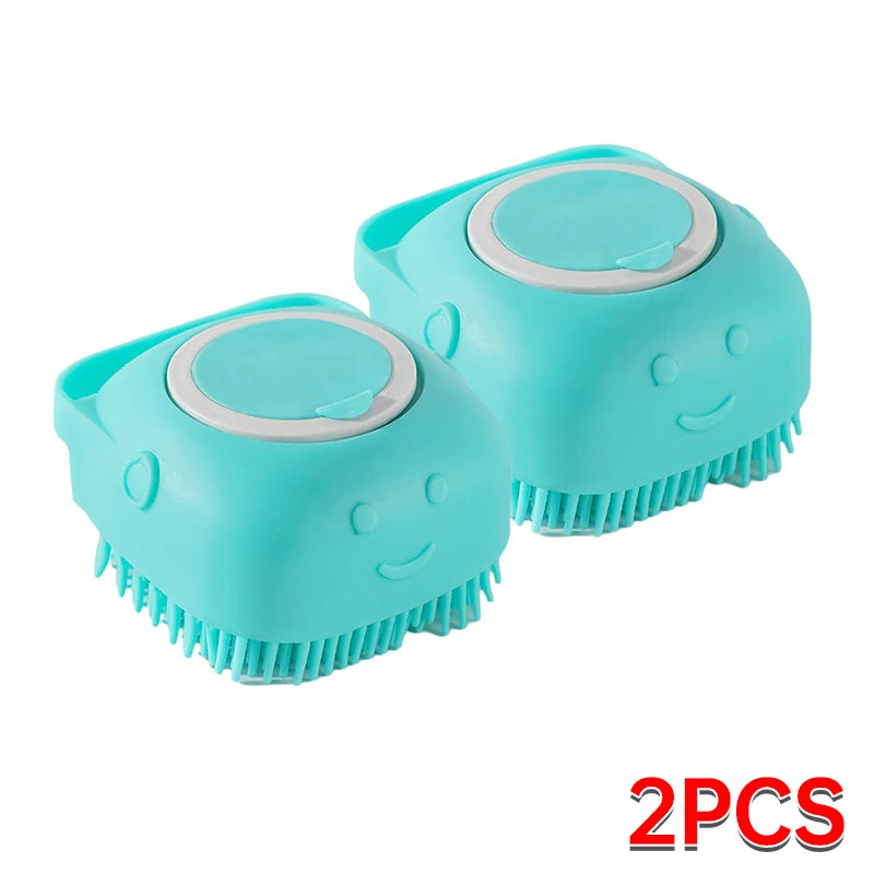 Silicone Pet Bathing Brush – Soft Grooming Scrubber with Shampoo Dispenser
