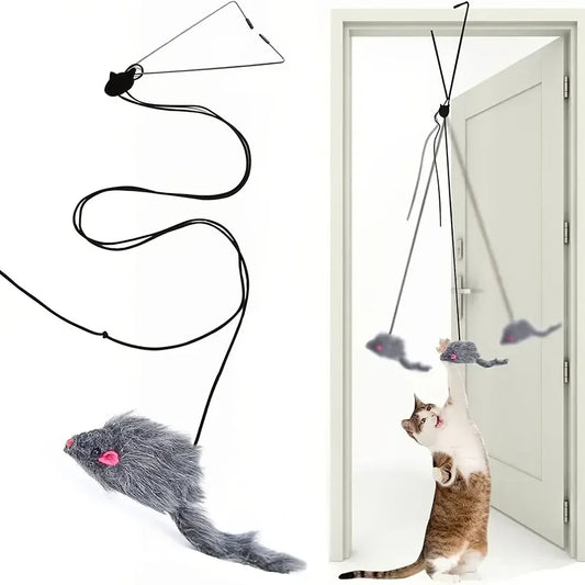 Hanging Retractable Mouse Toy for Cats – Door Frame Interactive Play