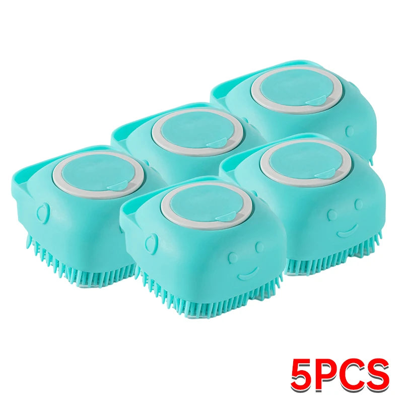 Silicone Pet Bathing Brush – Soft Grooming Scrubber with Shampoo Dispenser