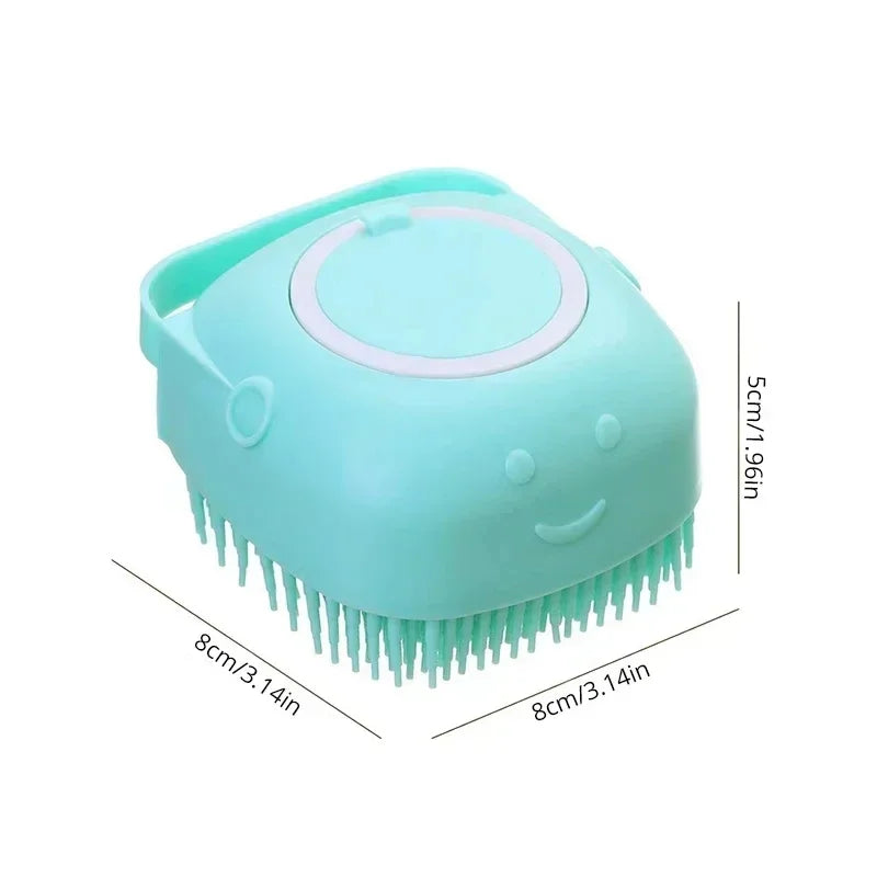 Silicone Pet Bathing Brush – Soft Grooming Scrubber with Shampoo Dispenser