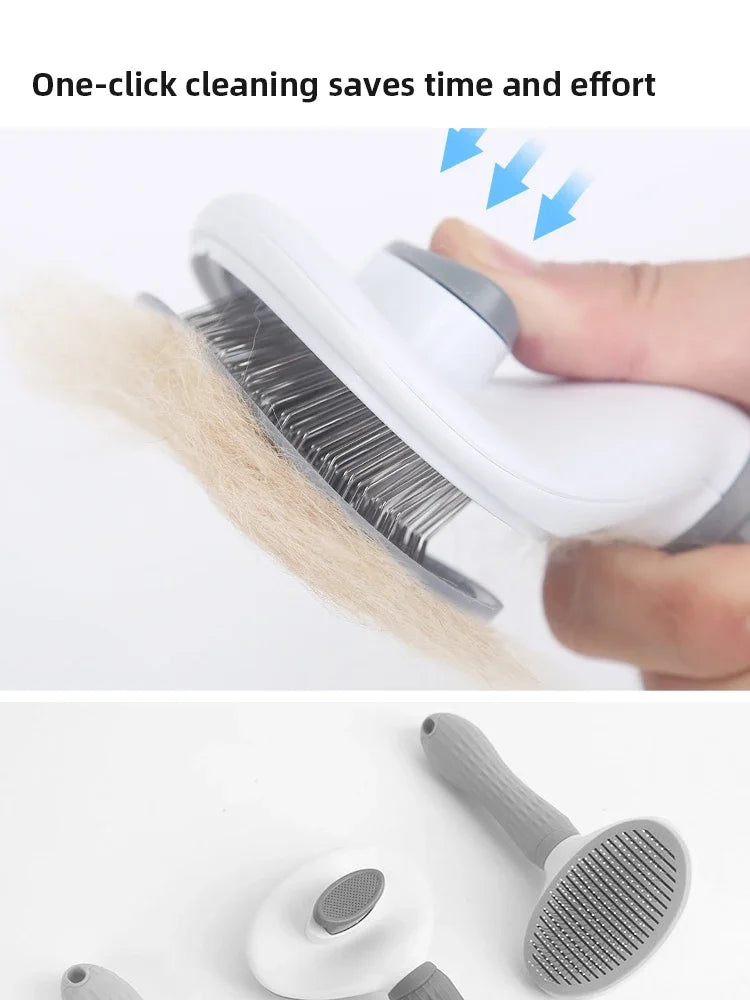 Self-Cleaning Pet Hair Removal Brush – Stainless Steel Grooming Comb for Dogs & Cats