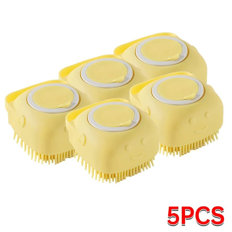 Silicone Pet Bathing Brush – Soft Grooming Scrubber with Shampoo Dispenser