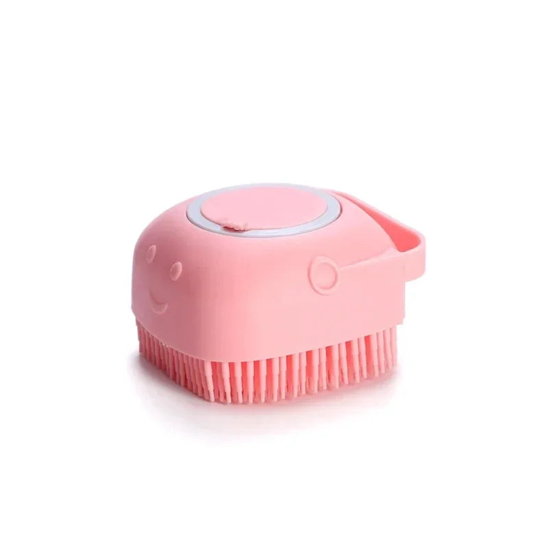 Silicone Pet Bathing Brush – Soft Grooming Scrubber with Shampoo Dispenser