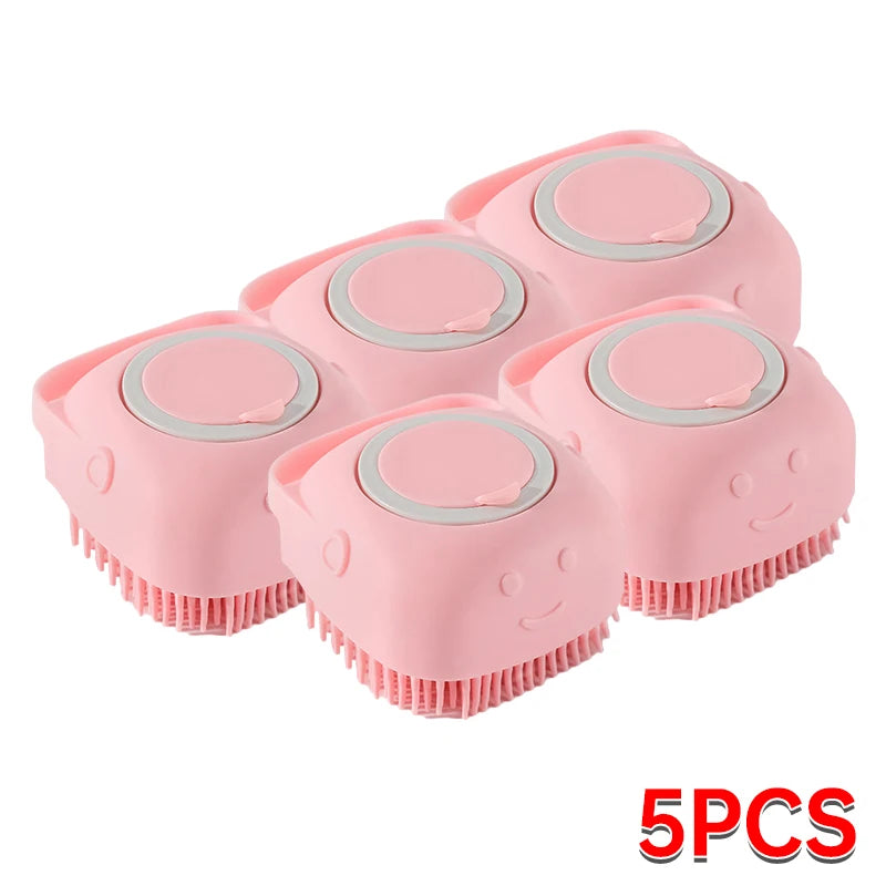 Silicone Pet Bathing Brush – Soft Grooming Scrubber with Shampoo Dispenser