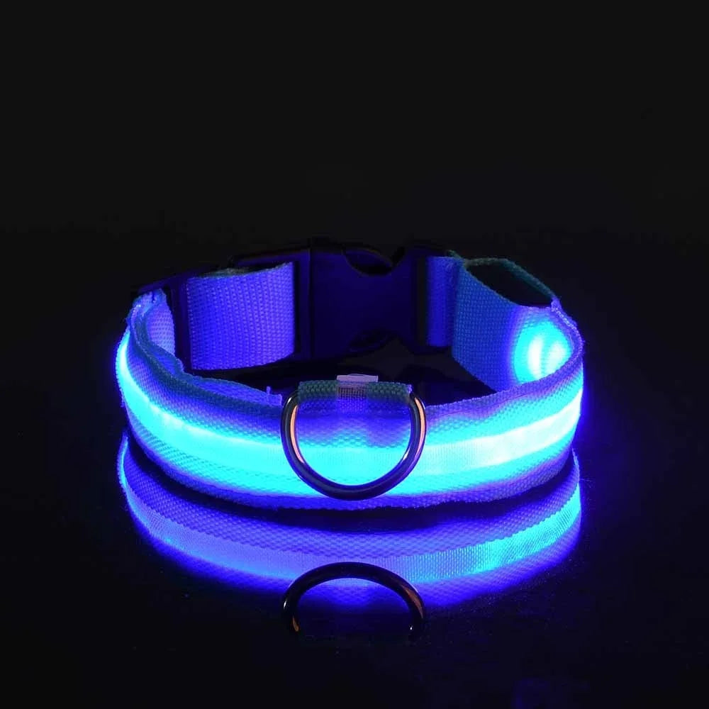 LED Glow-in-the-Dark Dog Collar – Night Safety Flashing Nylon Collar