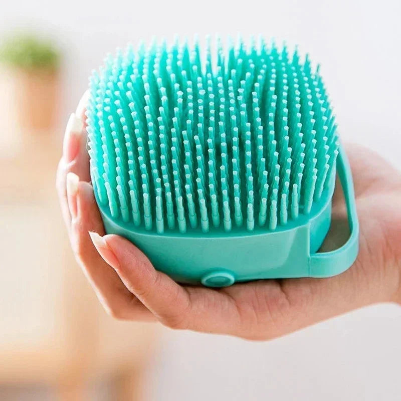 Silicone Pet Bathing Brush – Soft Grooming Scrubber with Shampoo Dispenser
