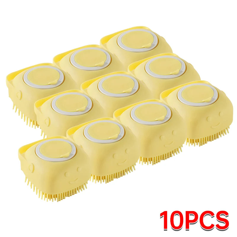 Silicone Pet Bathing Brush – Soft Grooming Scrubber with Shampoo Dispenser