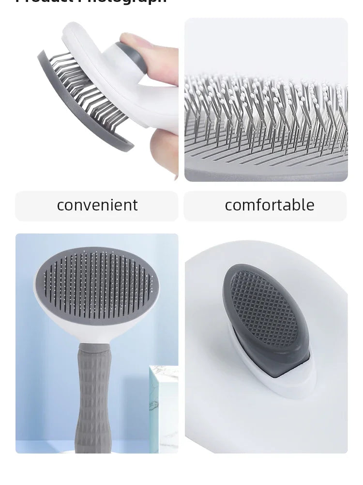 Self-Cleaning Pet Hair Removal Brush – Stainless Steel Grooming Comb for Dogs & Cats