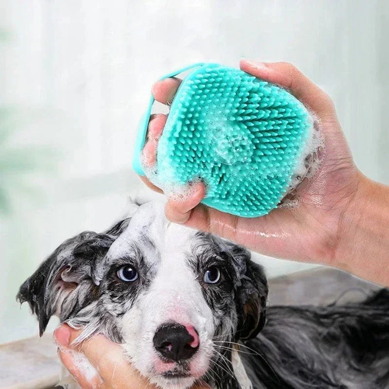 Silicone Pet Bathing Brush – Soft Grooming Scrubber with Shampoo Dispenser