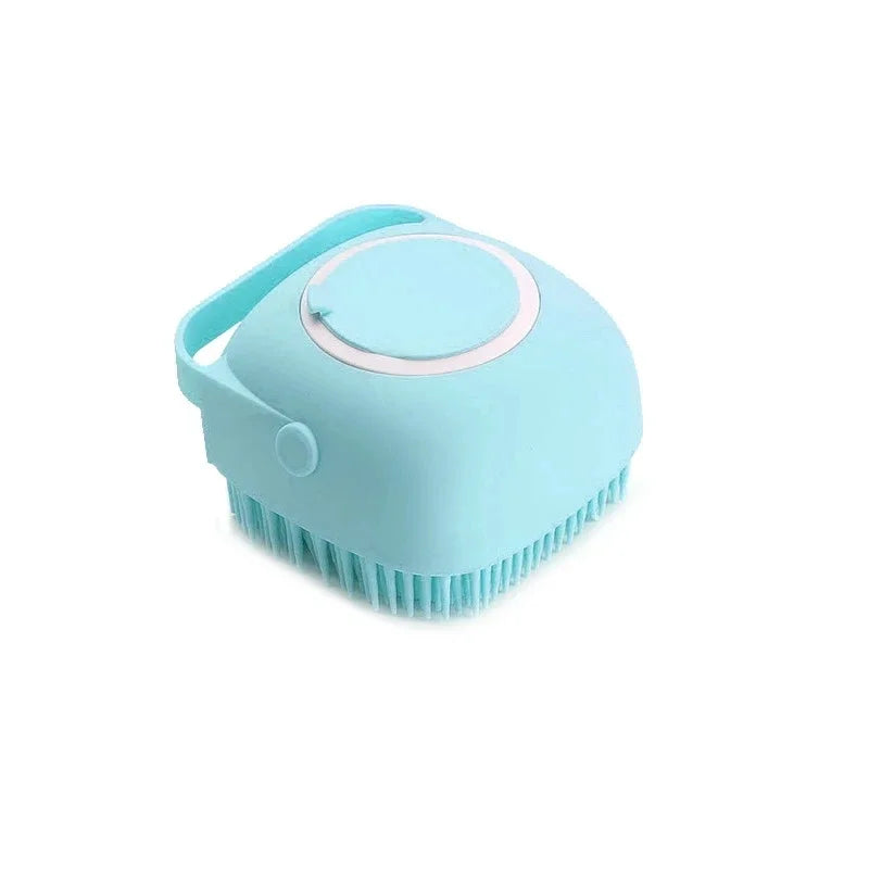Silicone Pet Bathing Brush – Soft Grooming Scrubber with Shampoo Dispenser
