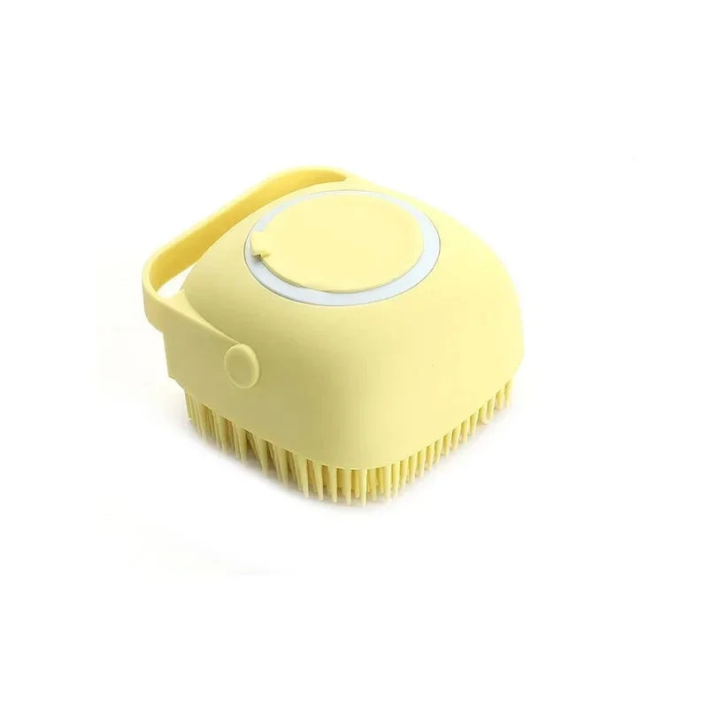 Silicone Pet Bathing Brush – Soft Grooming Scrubber with Shampoo Dispenser