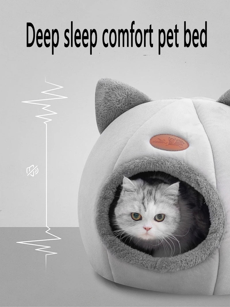 Cozy Winter Cat Cave Bed – Warm, Removable Cushion & Non-Slip Bottom