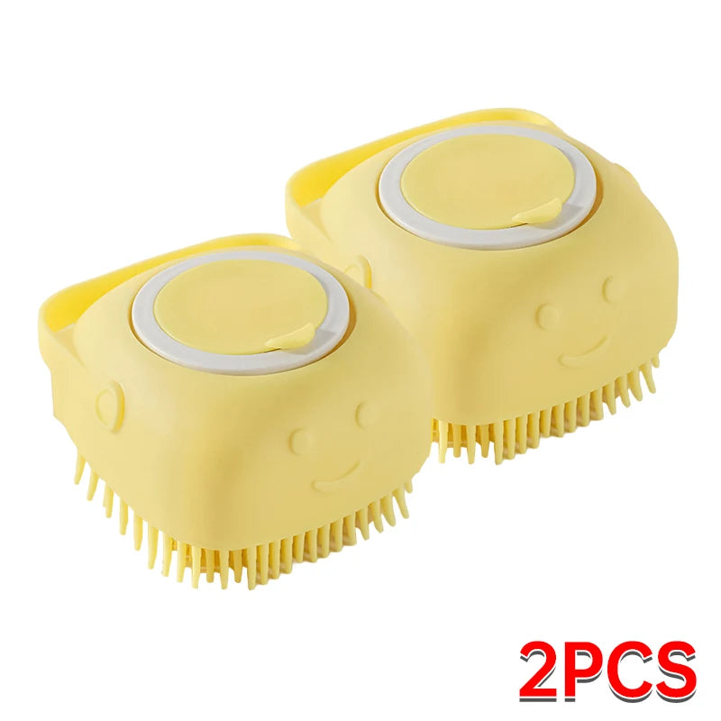 Silicone Pet Bathing Brush – Soft Grooming Scrubber with Shampoo Dispenser