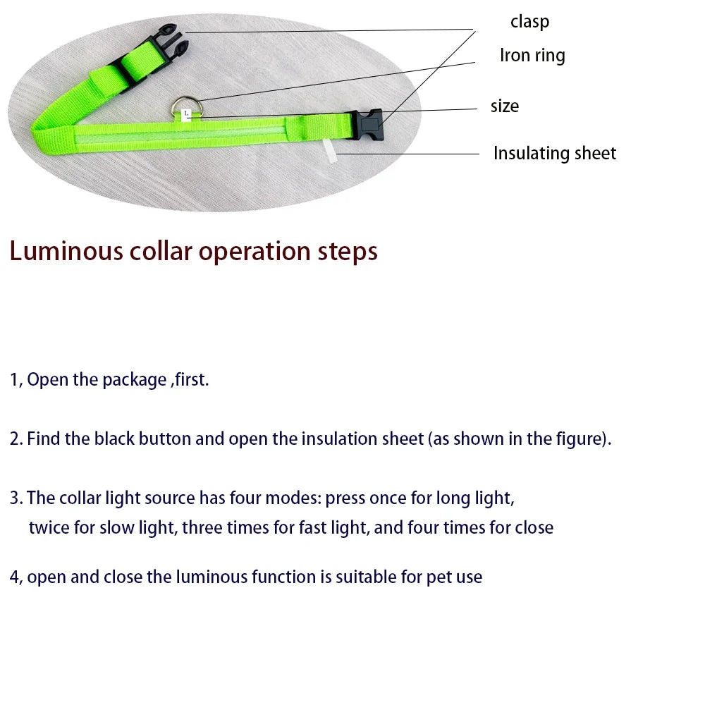 LED Glow-in-the-Dark Dog Collar – Night Safety Flashing Nylon Collar